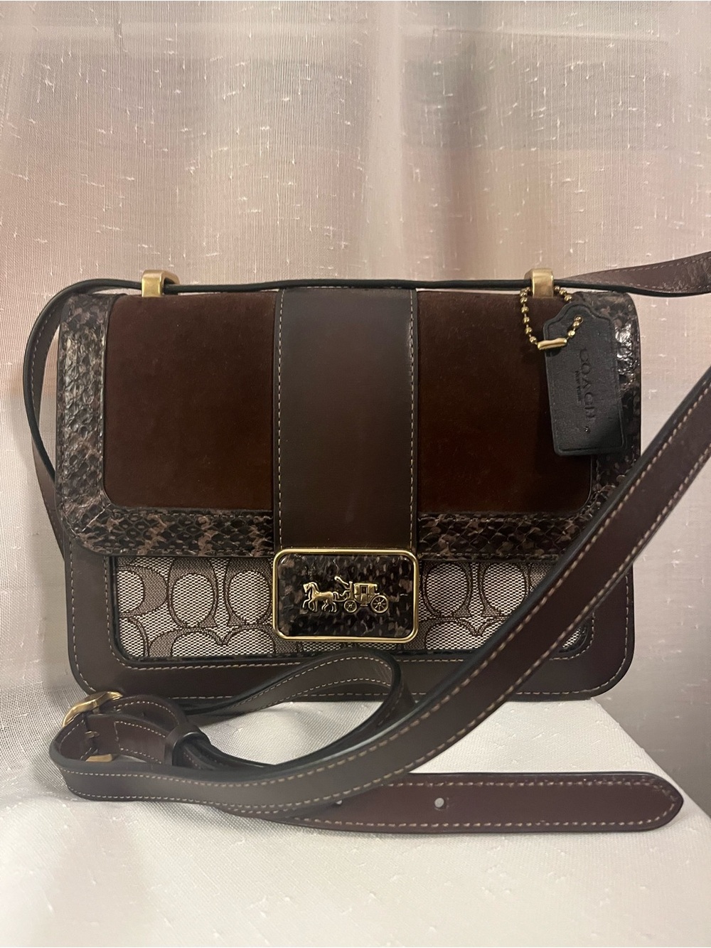 Coach Brown Patchwork Suede & Signature Crossbody Bag